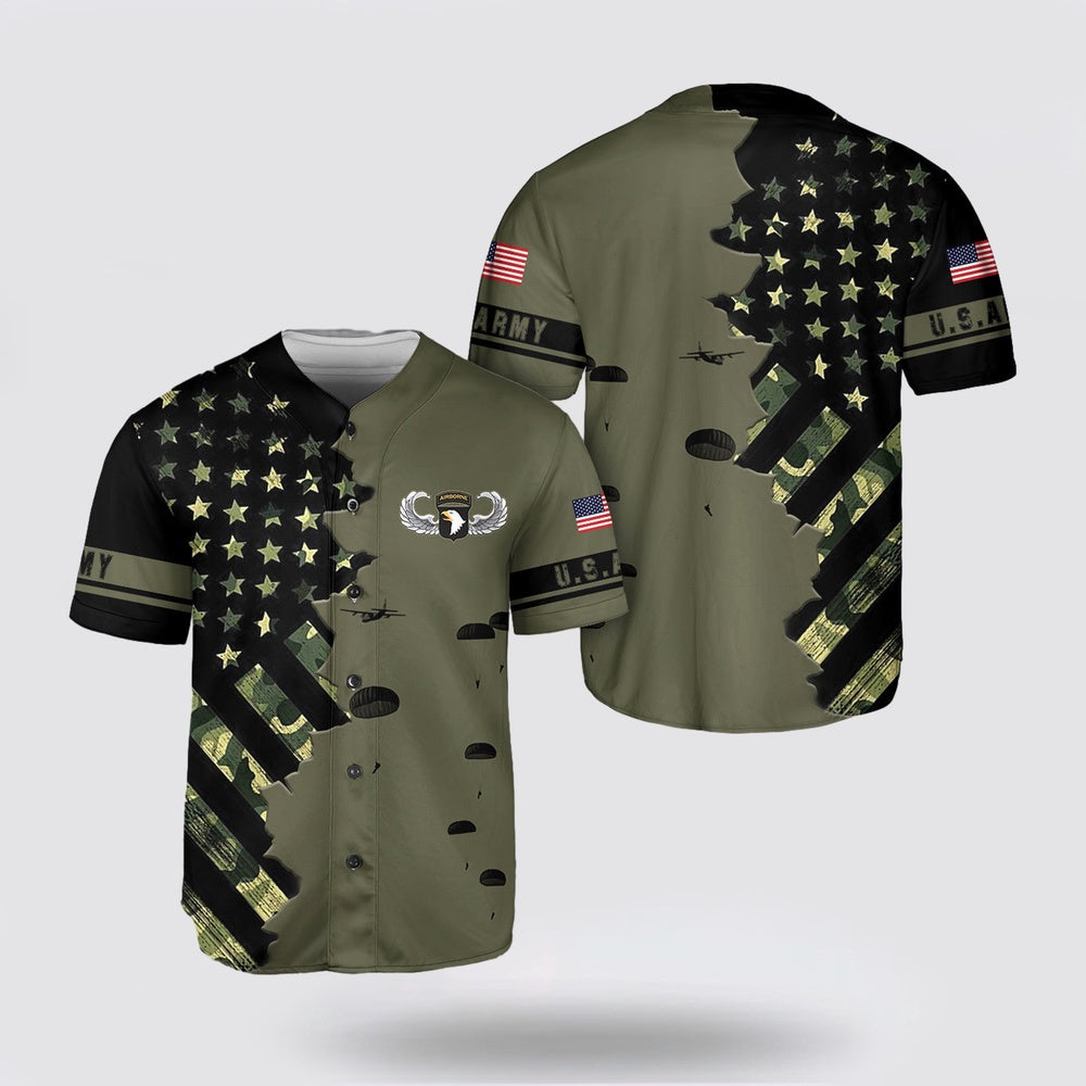 Army T Shirt, US Army Paratroopers With The 101st Airborne Division Parachute Baseball Jersey, Veteran T Shirt