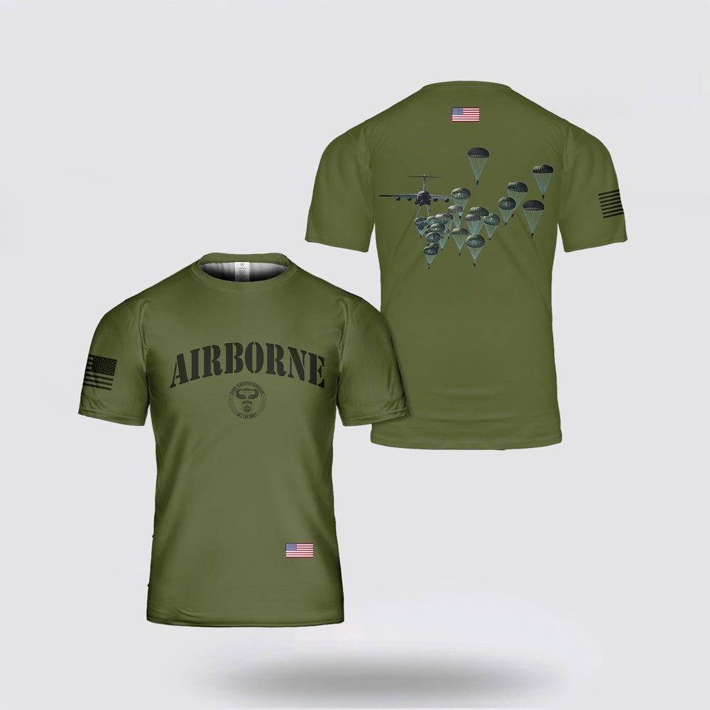 Army T Shirt, US Army Paratroopers With The 82nd Airborne Division Parachute All Over Print T Shirt 3D, Veteran T Shirt