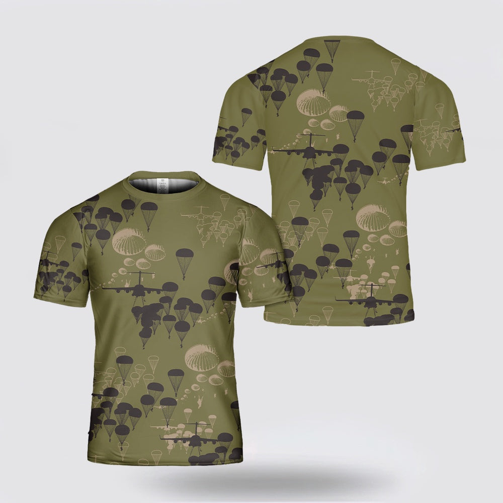 Army T Shirt, US Army Paratroopers With The 82nd Airborne Division Parachute Silhouettes T Shirt 3D, Veteran T Shirt