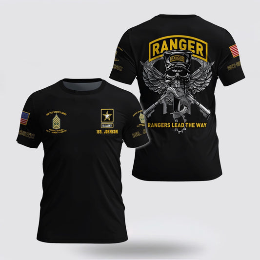 Army T Shirt, US Army Vintage Ranger 3D T Shirt Custom Your Name And Rank, Veteran T Shirt