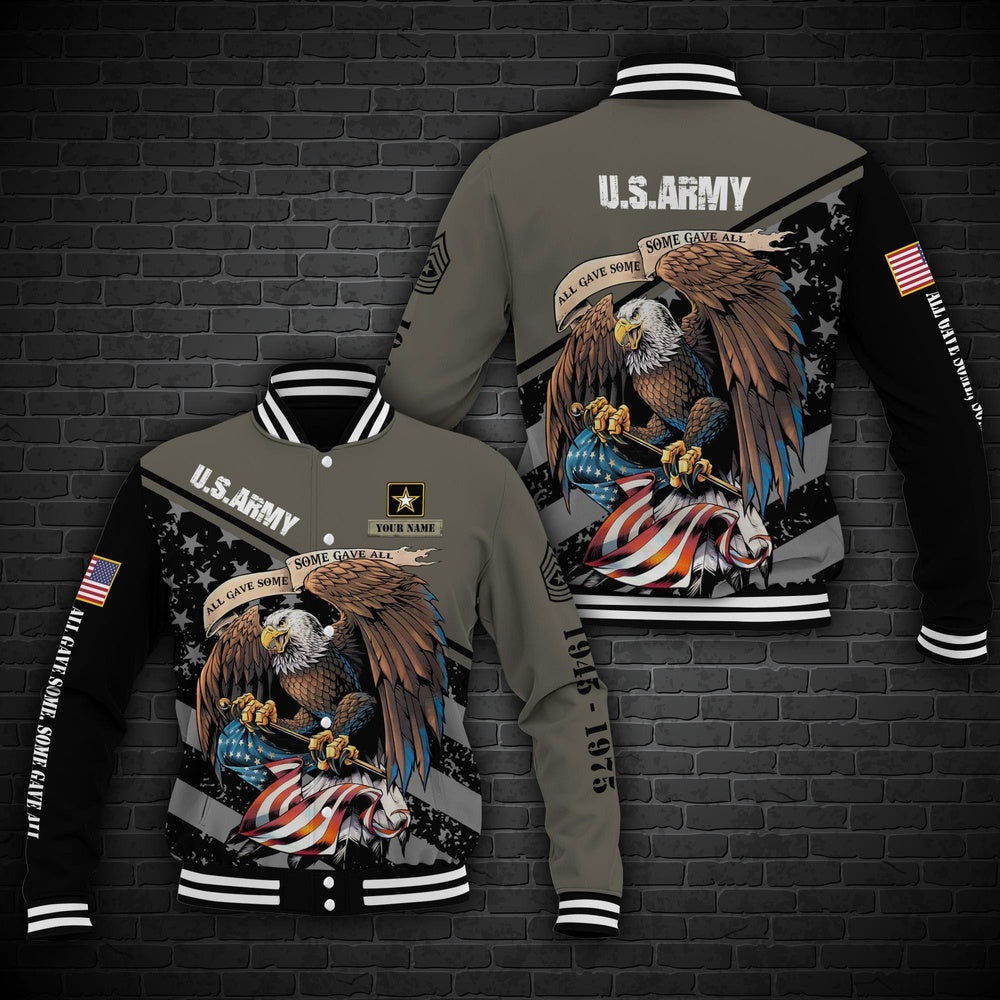 Army Veteran Jacket, Military Us Army Jacket, Army Veteran Eagle Baseball Jacket, Custom Name And Rank