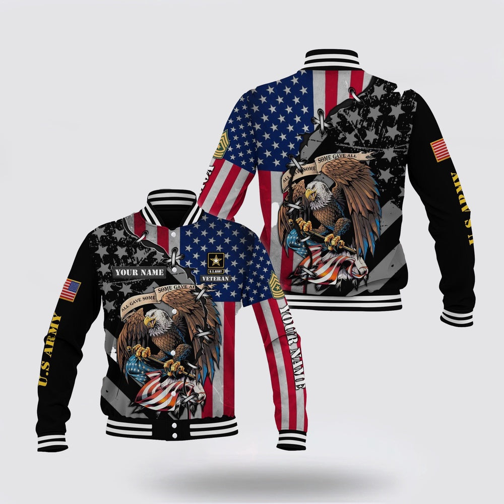 Army Veteran Jacket, Military Us Army Jacket, Army Veteran Eagle Baseball Jacket,Gifts For Veteran Custom Name And Rank