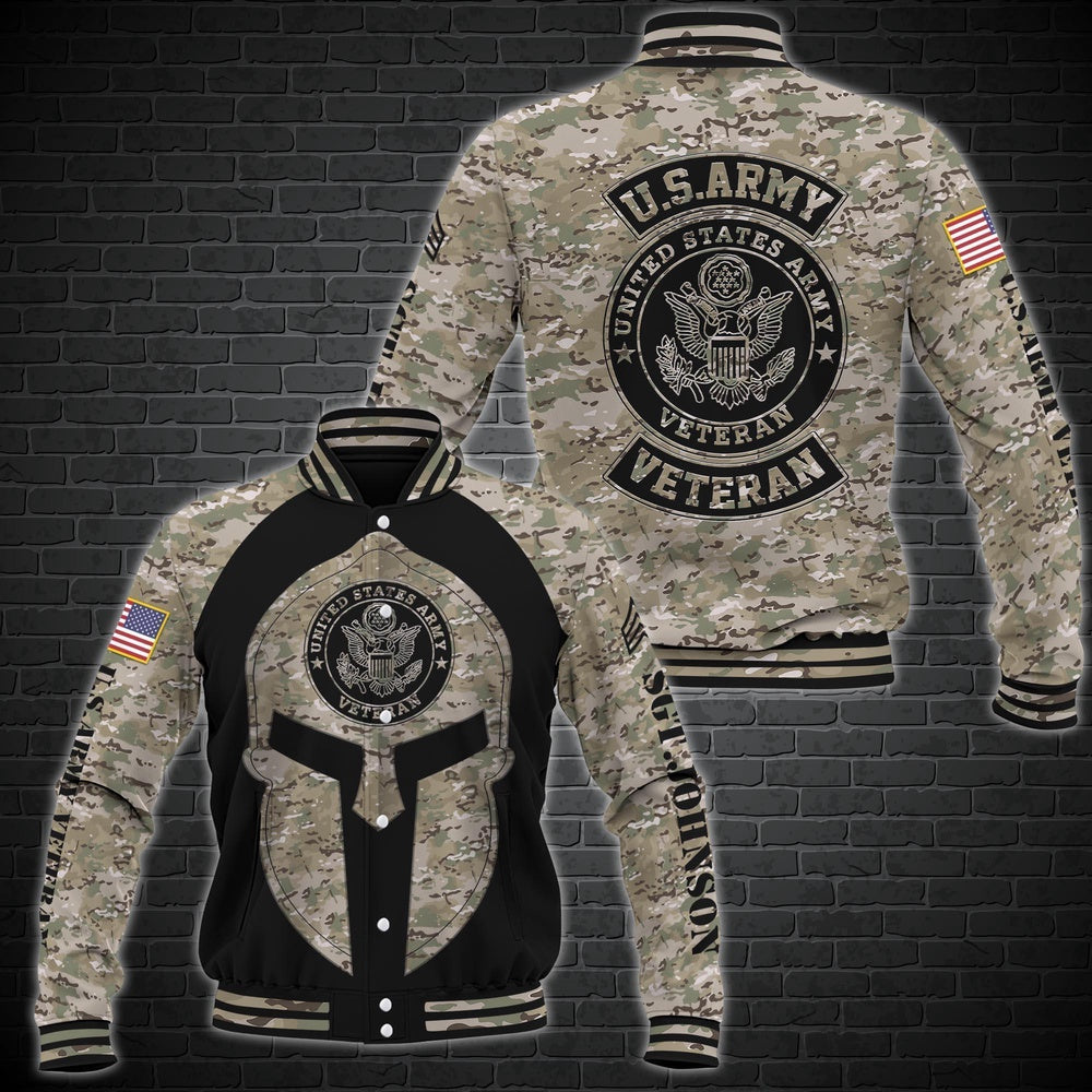 Army Veteran Jacket, Military Us Army Jacket, Army Veteran Spatan Baseball Jacket, Custom Name And Rank