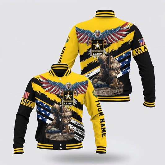 Army Veteran Jacket, Us Army American Eagle Flag Military Ranks Veteran Ranks Custom Baseball Jacket