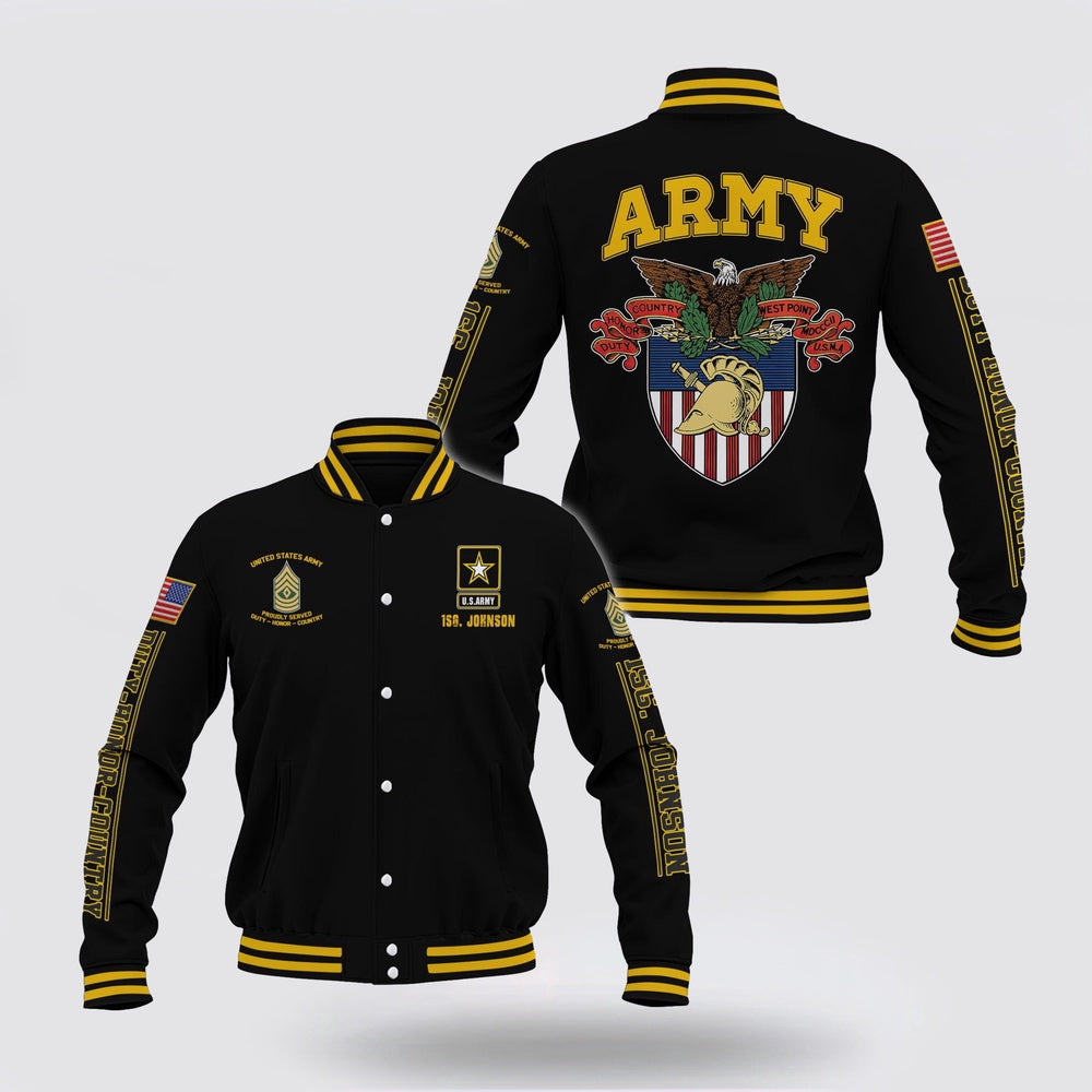 Army Veteran Jacket, Us Army Baseball Jacket Custom Your Name And Rank