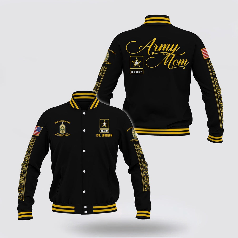 Army Veteran Jacket, Us Army Baseball Jacket Custom Your Name And Rank, Army Mom Jacket