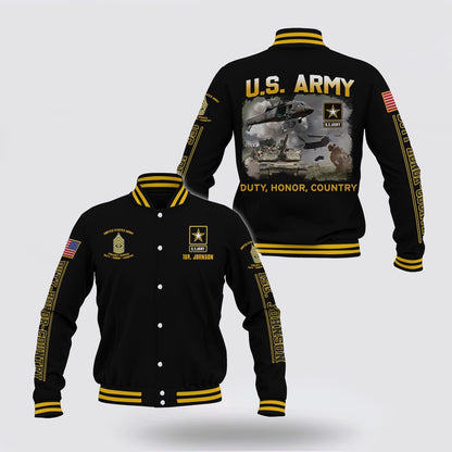 Army Veteran Jacket, Us Army Duty Honor Country Baseball Jacket Custom Your Name And Rank