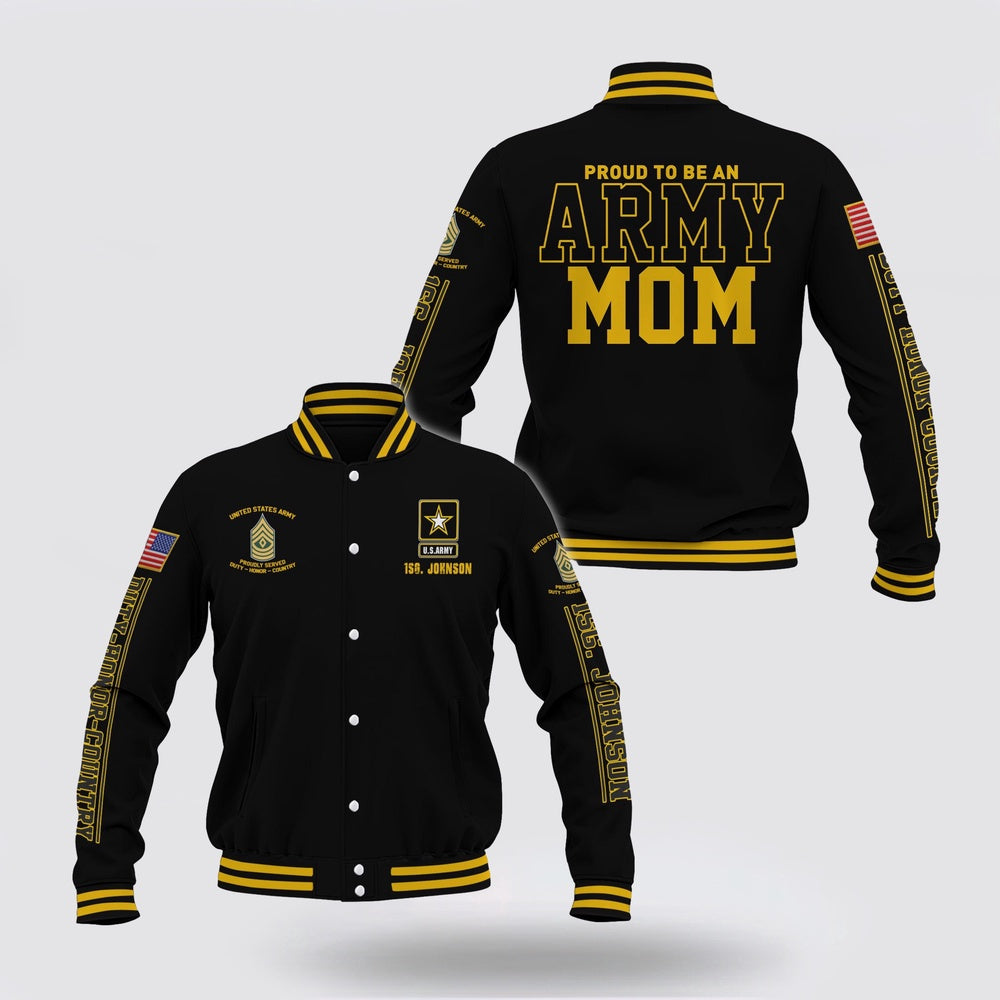 Army Veteran Jacket, Us Army Mom Baseball Jacket Custom Your Name And Rank