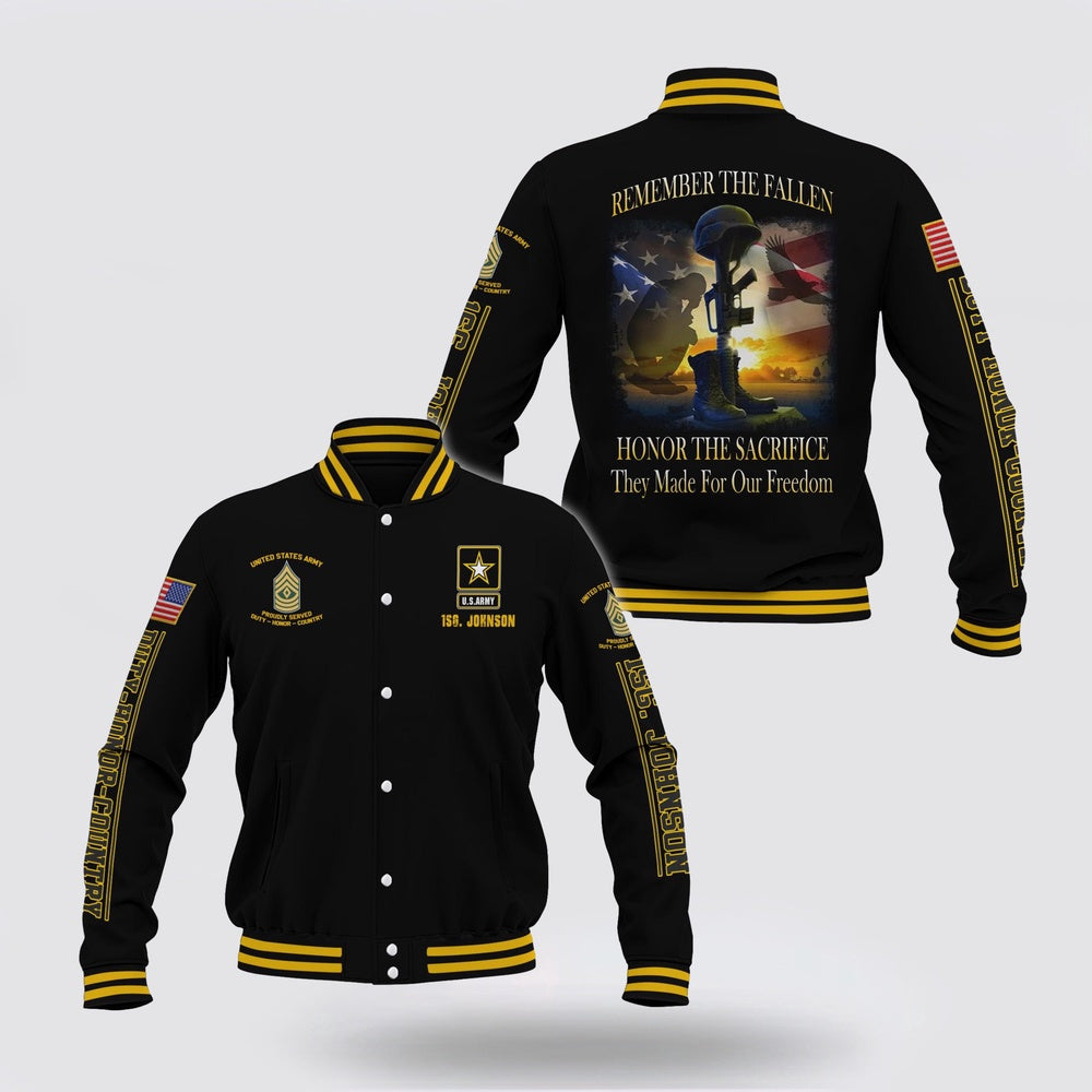 Army Veteran Jacket, Us Army Remember The Fallen Baseball Jacket Custom Your Name And Rank