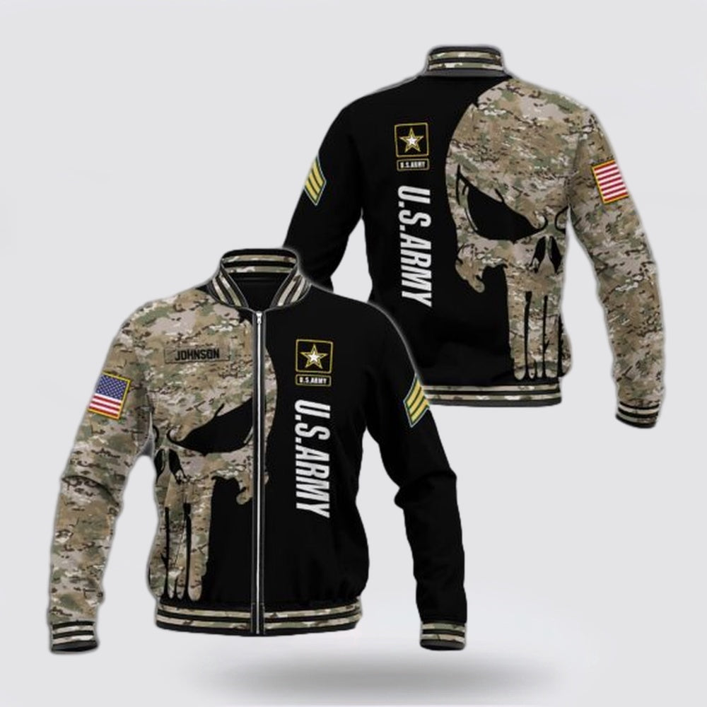 Army Veteran Jacket, Us Army Skull Camo Military Gift Veteran Gift Baseball Jacket And Jogger