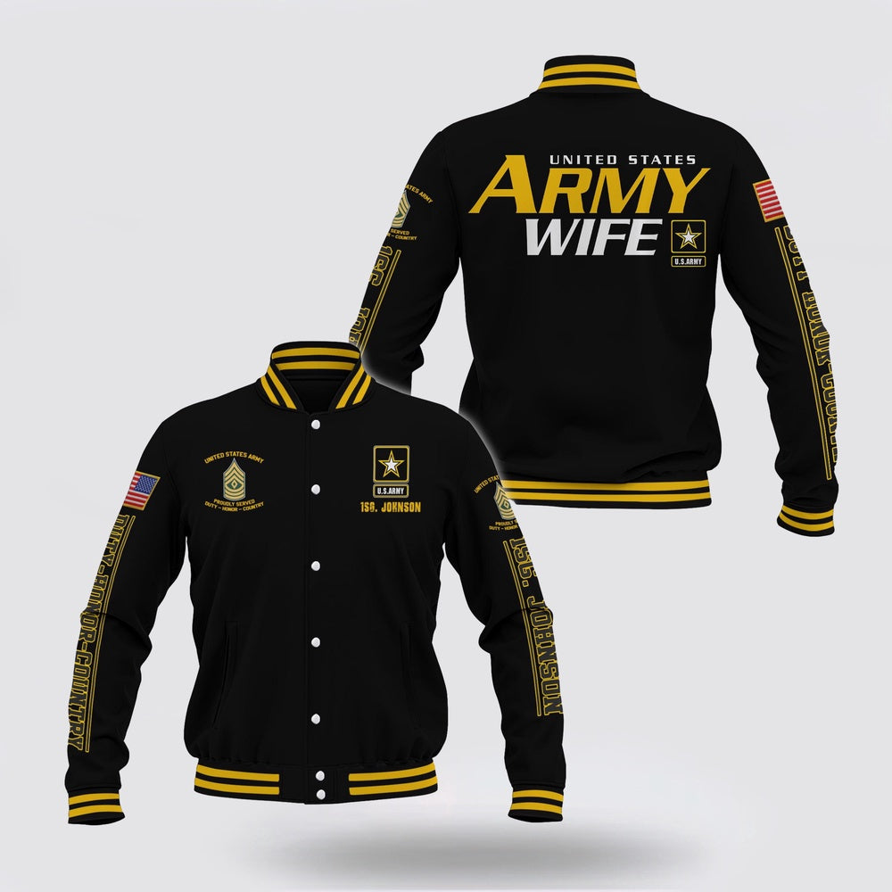 Army Veteran Jacket, Us Army Wife Baseball Jacket Custom Your Name And Rank