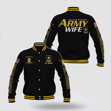 Army Veteran Jacket, Us Army Wife Baseball Jacket Custom Your Name And Rank
