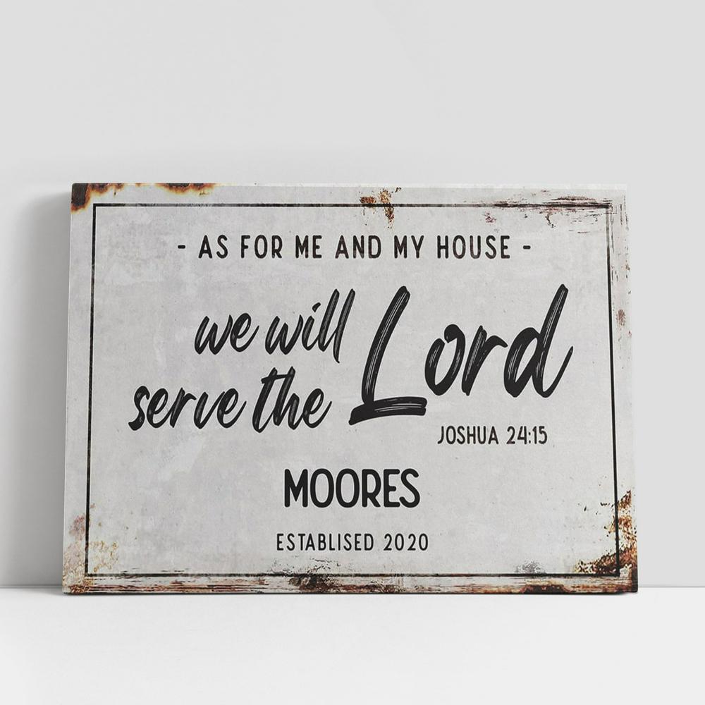As For Me And My House Personalized Family Name Canvas Print, Inspirational Canvas Art, Scripture Wall Art