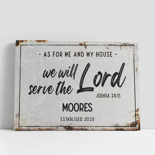 As For Me And My House Personalized Family Name Canvas Print, Inspirational Canvas Art, Scripture Wall Art