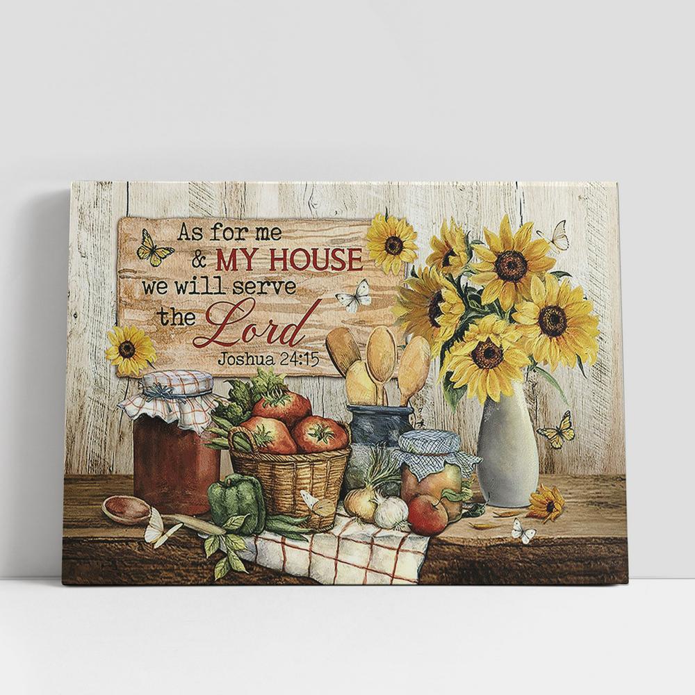 As For Me And My House Sunflower Vintage Kitchen White Butterfly Large Canvas, Christian Gifts Wall Art, Bible Verse Canvas Art