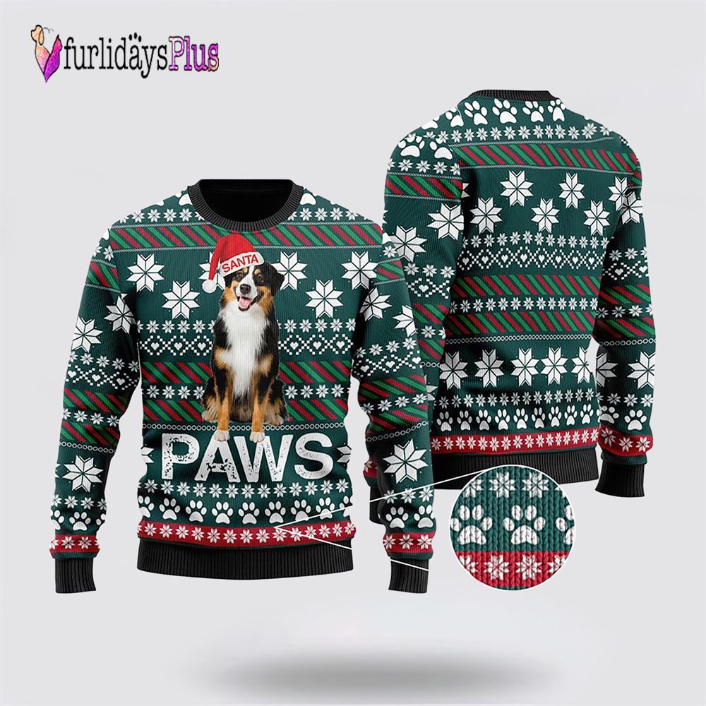 Australian Shepherd Santa Printed Christmas Ugly Sweater, Dog Lover Christmas Sweater