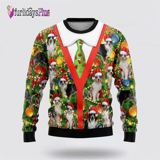 Australian Shepherd Xmas Pine Ugly Christmas Sweater, Dog Lover Christmas Sweater