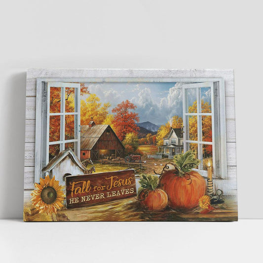 Autumn Pumpkin Farmhouse Fall For Jesus Canvas Wall Art, Bible Verse Canvas, Religious Prints