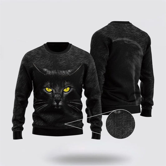 Awesome Black Cat Ugly Christmas Sweater, Christmas Sweater For Cat Lover