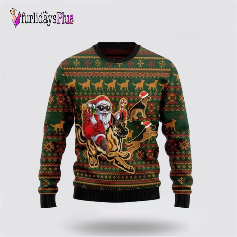 Awesome German Shepherd Dog Santa Claus Ugly Christmas Sweater, Dog Lover Christmas Sweater