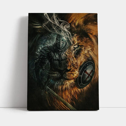 Awesome Warrior And Lion Canvas Wall Art - Christian Home Decor - Religious Art