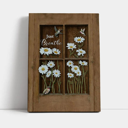 Baby Daisy Flower Hummingbird Just Breathe Canvas Wall Art - Christian Canvas Prints - Bible Verse Canvas Art