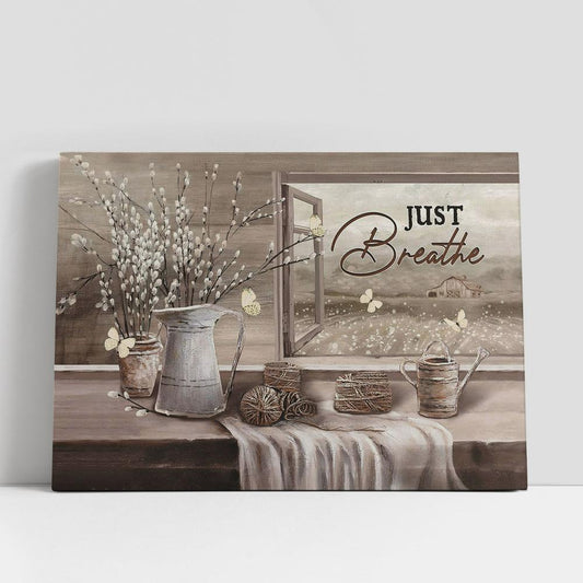 Baby Flower Rope Just Breathe Canvas Wall Art, Bible Verse Canvas, Religious Prints