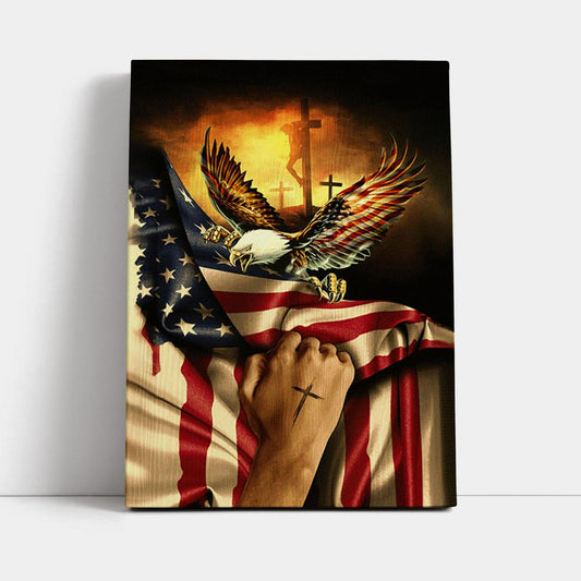 Bald Eagle American Flag Jesus Christ On Cross Take My Hand Canvas Wall Art - Christian Canvas Prints