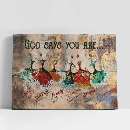 Ballerina God Says You Are Canvas Wall Art, Bible Verse Canvas, Religious Prints