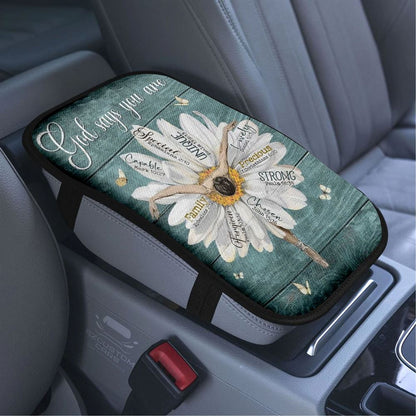 Ballet Dancer, White Daisy, God Says You Are Car Center Console Cover, Bible Verse Car Armrest Cover