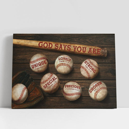 Baseball God Says You Are Canvas Wall Art, Bible Verse Canvas, Religious Prints