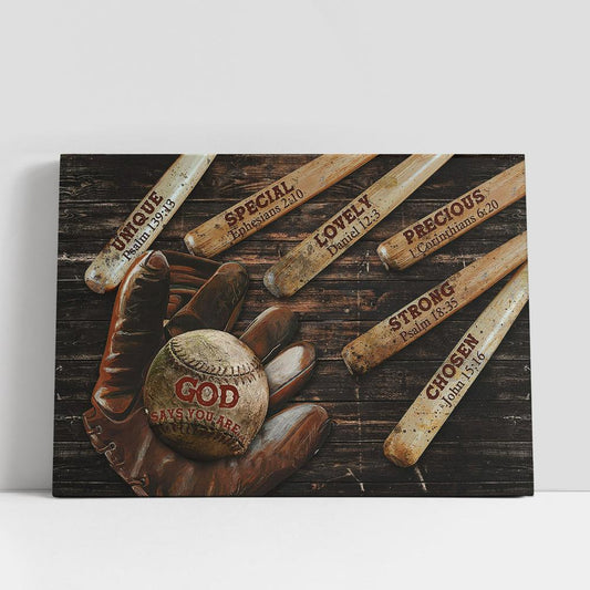 Baseball, God Says You Are Canvas Wall Art, Bible Verse Canvas, Religious Prints