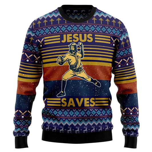 Baseball Jesus Save Ugly Christmas Sweater, Sweater For Christian