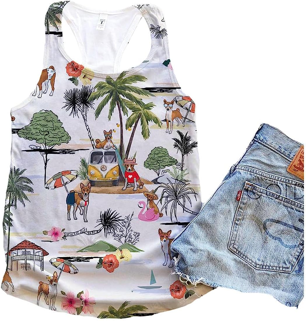 Basenji Dog Hawaii Beach Retro Tank Top - Summer Casual Tank Tops For Women - Gift For Young Adults