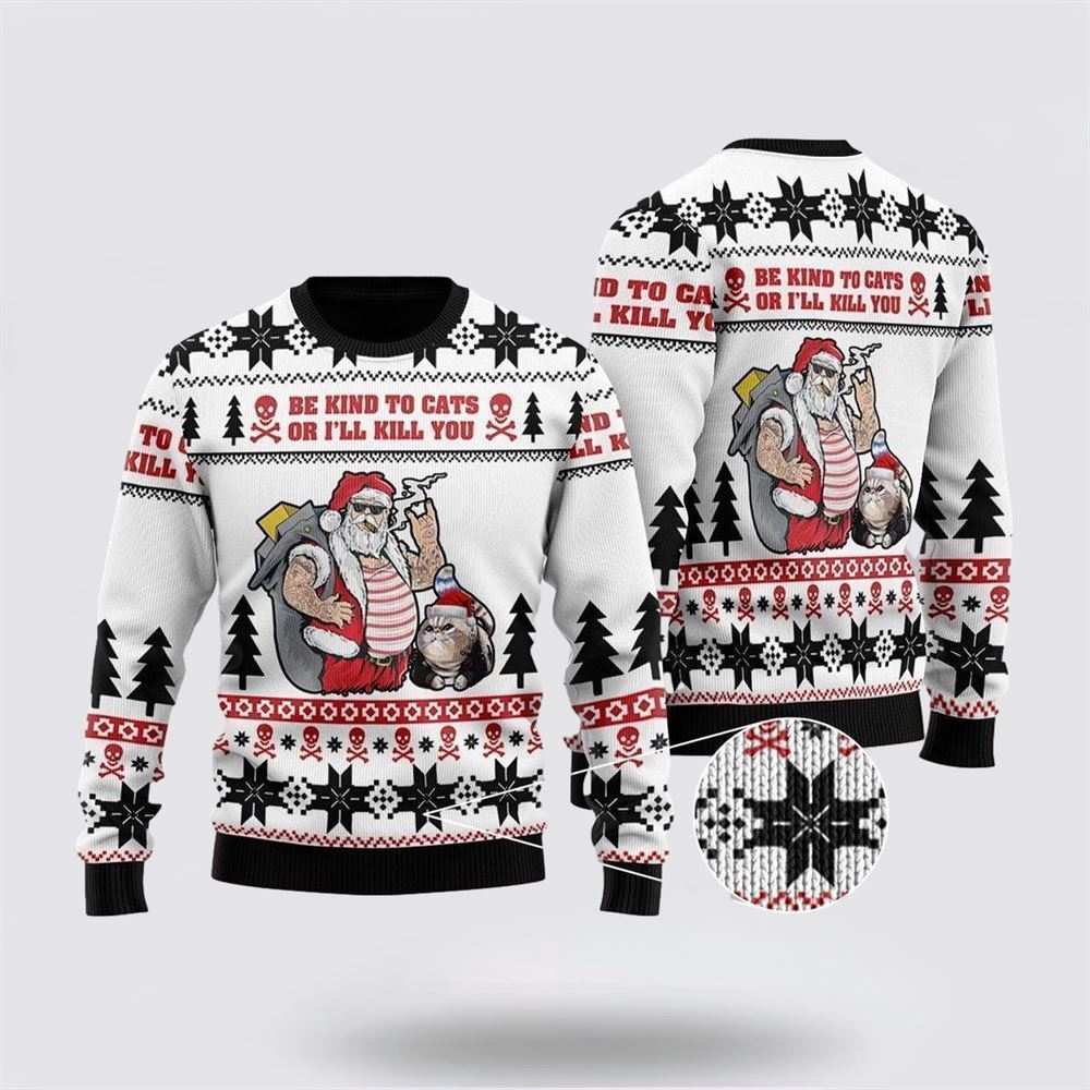 Be Kind To Cats Ugly Christmas Sweater, Christmas Sweater For Cat Lover