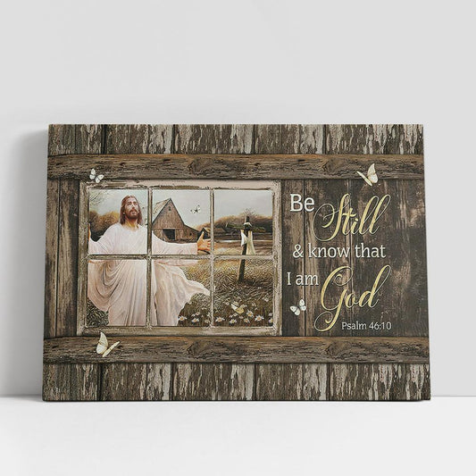 Be Still And Know That I Am God Canvas, Jesus Wooden Cross White Butterfly Large Canvas, Christian Gifts Wall Art, Bible Verse Canvas Art