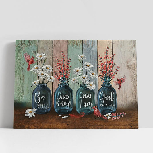 Be Still And Know That I Am God Canvas, Red Apricot Blossom Daisy Flower Cardinal Large Canvas, Christian Gifts Wall Art, Bible Verse Canvas Art