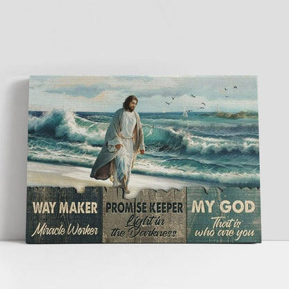 Beach Painting Walking With Jesus Way Maker Miracle Worker Canvas Poster