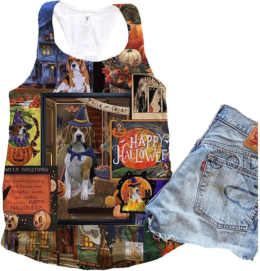 Beagle Dog Halloween Art Tank Top - Summer Casual Tank Tops For Women - Gift For Young Adults