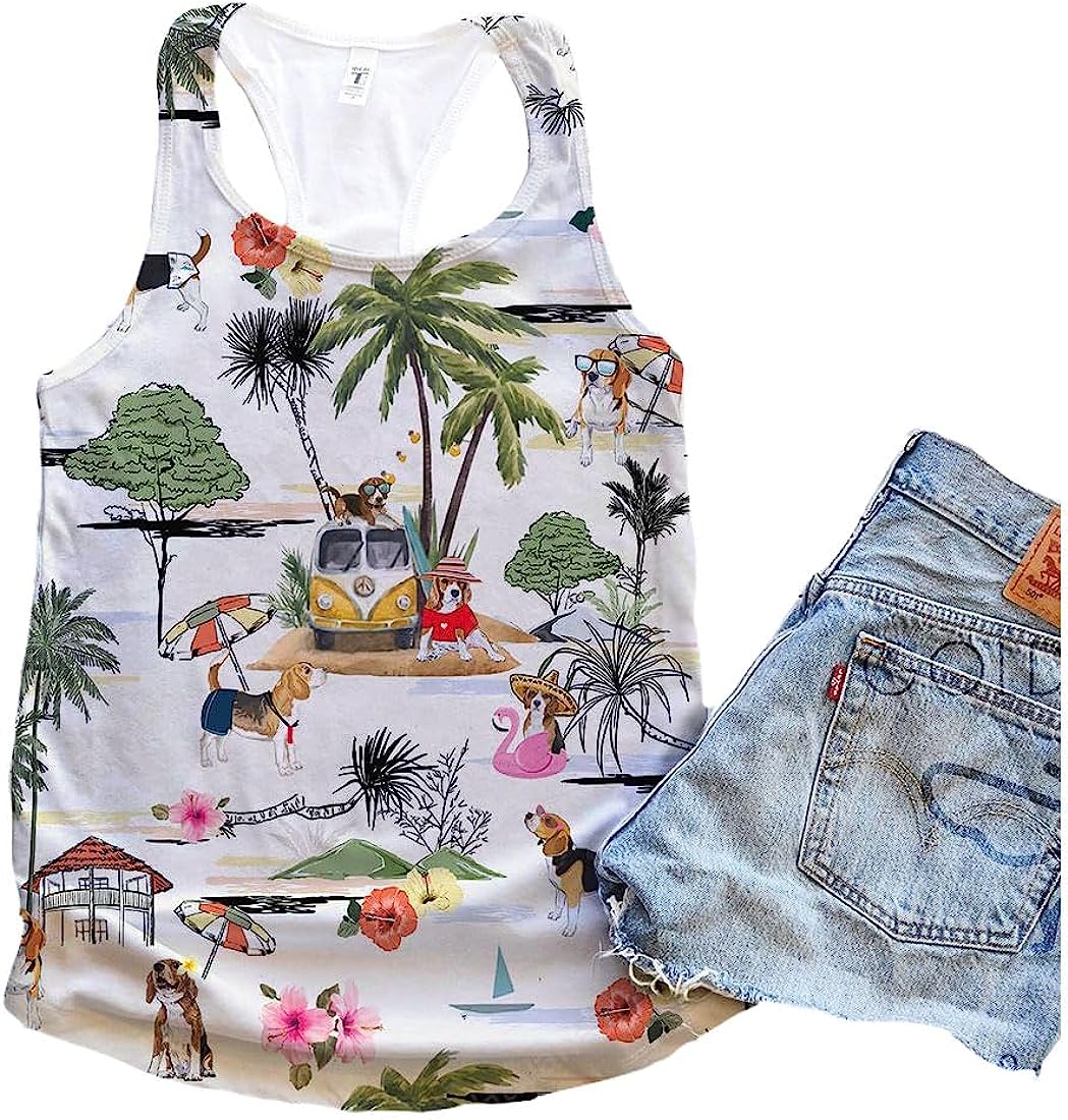 Beagle Dog Hawaii Beach Retro Tank Top - Summer Casual Tank Tops For Women - Gift For Young Adults