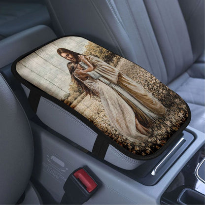 Beautiful Girl, Jesus Hug, Flower Field Car Center Console Cover, Bible Verse Car Armrest Cover