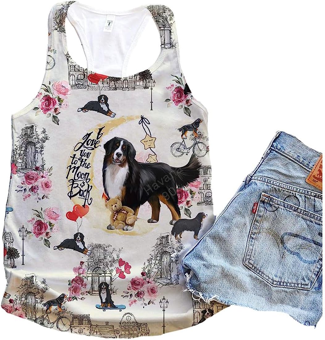 Bernese Mountain Dog City Mix Moon Tank Top - Summer Casual Tank Tops For Women - Gift For Young Adults