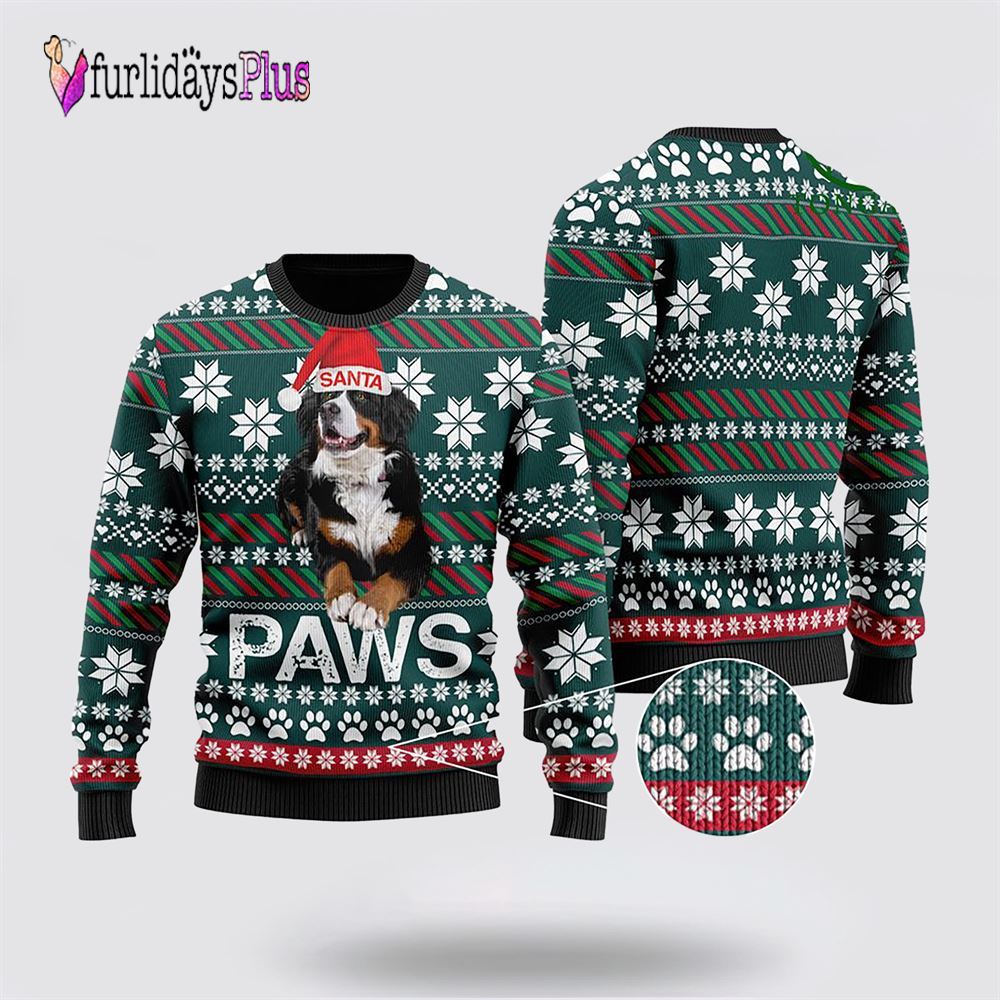 Bernese Mountain Dog Santa Printed Christmas Ugly Sweater, Dog Lover Christmas Sweater