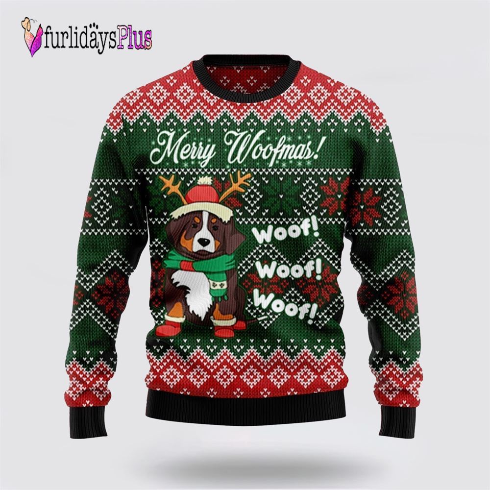 Bernese Mountain Dog Woofmas Ugly Christmas Sweater, Dog Lover Christmas Sweater