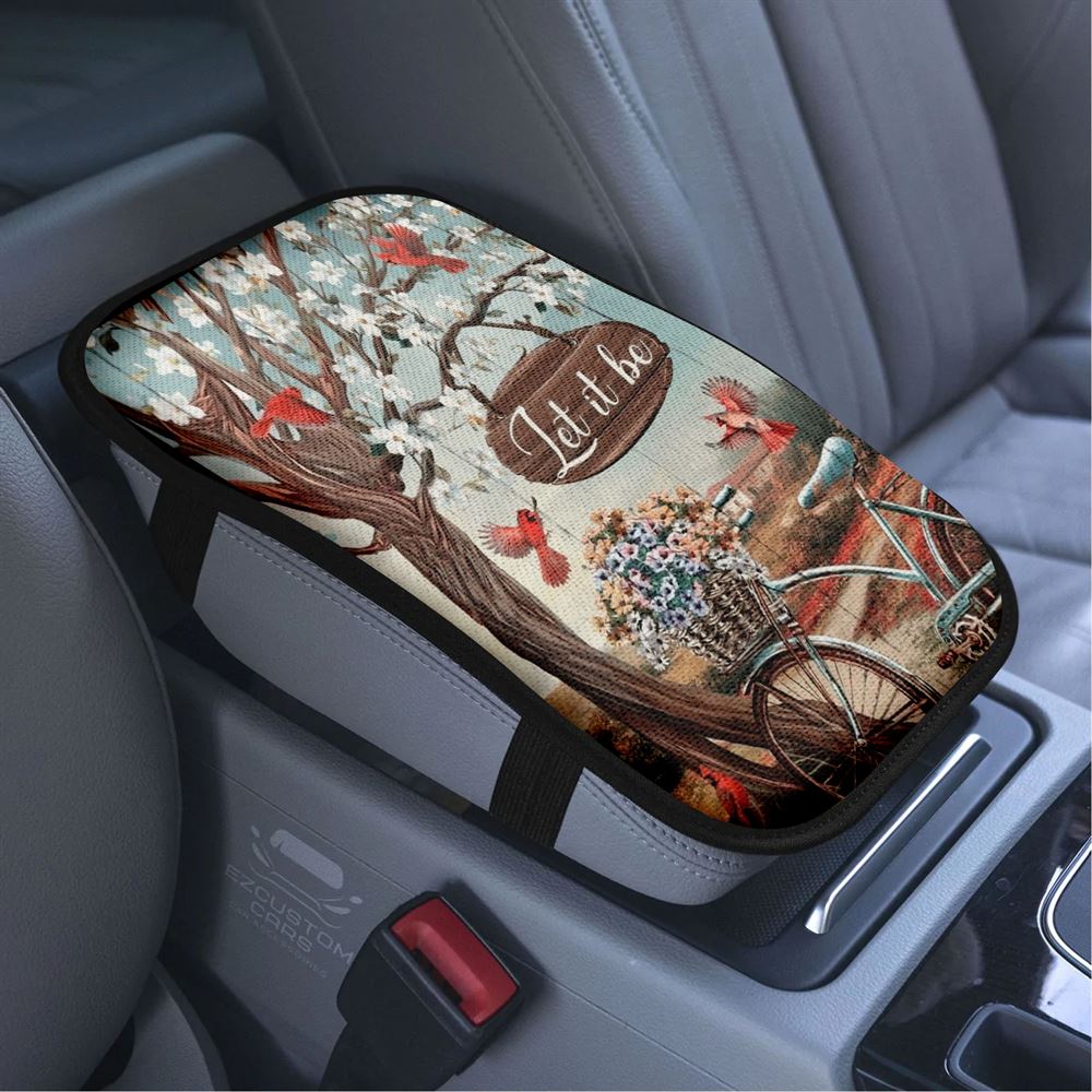 Bicycle Drawing, Flower Basket, Cardinals, Let It Be Car Center Console Cover, Bible Verse Car Armrest Cover