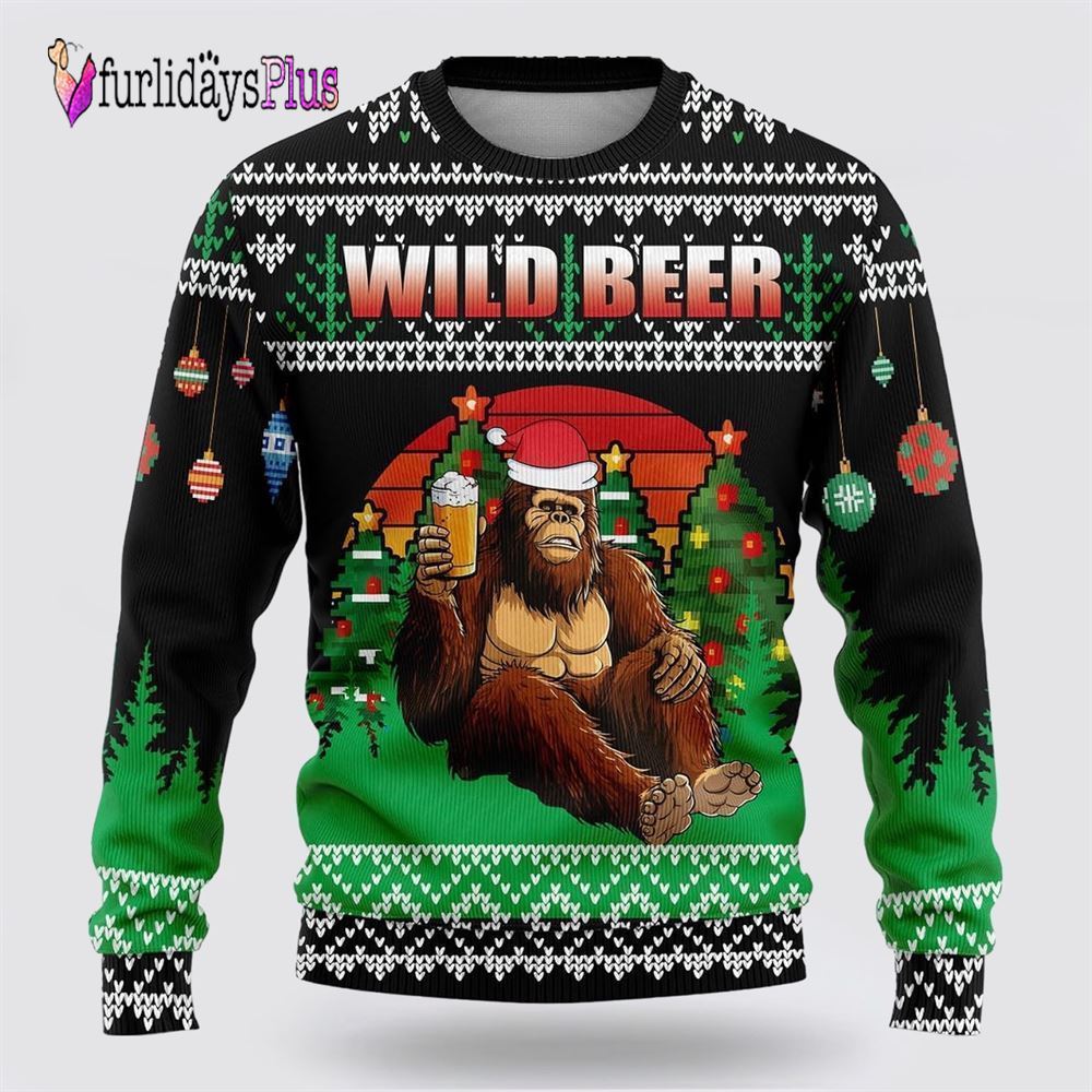 Bigfoot Beer Christmas Green And Black Pattern Ugly Christmas Sweater, Best Gift For Christmas