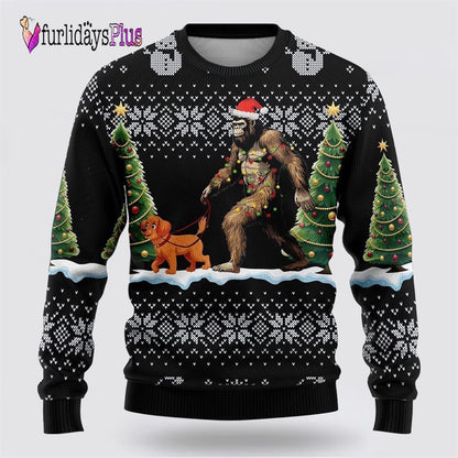 Bigfoot Christmas Dog Black Pattern Ugly Christmas Sweater, Best Gift For Christmas