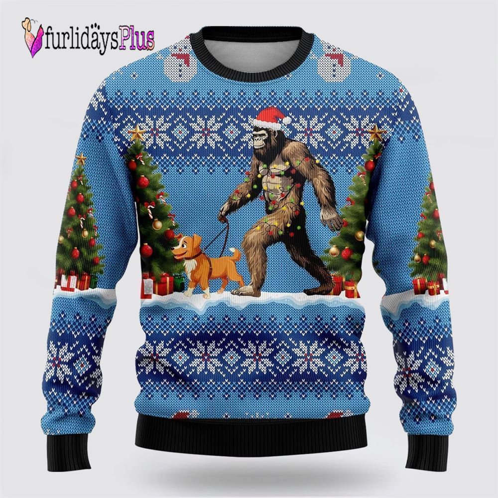 Bigfoot Christmas Dog Ugly Christmas Sweater, Best Gift For Christmas