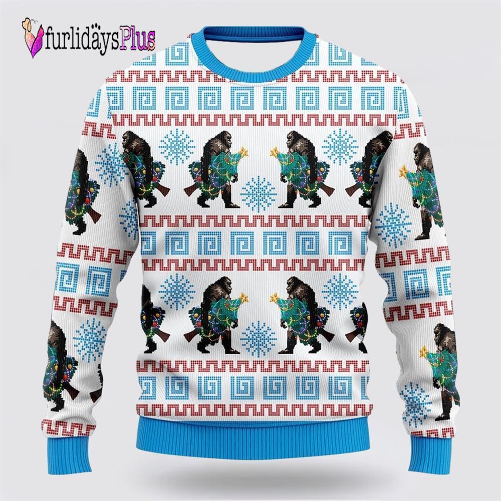 Bigfoot Christmas Snowflakes Ugly Christmas Sweater, Best Gift For Christmas