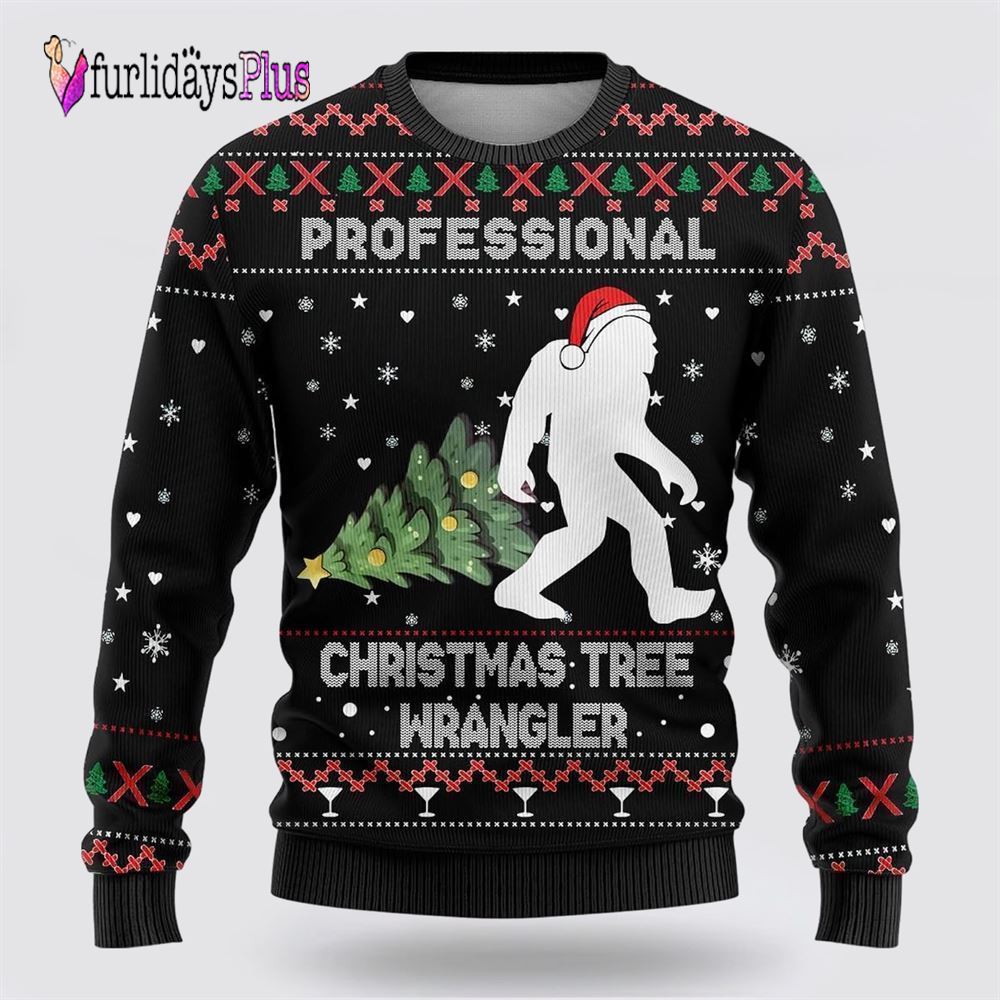 Bigfoot Christmas Tree Wrangler Ugly Christmas Sweater, Best Gift For Christmas